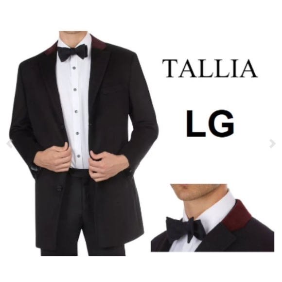 Tallia Men Wool Blend Overcoats - Contrast Velvet Collar- Large - Picture 1 of 3